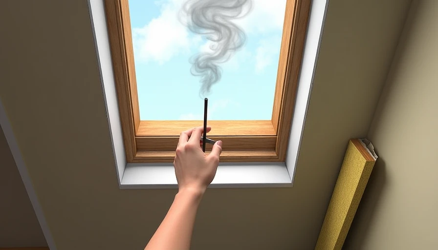Person holding incense at open attic hatch, smoke curling into gap between door and frame – air leak